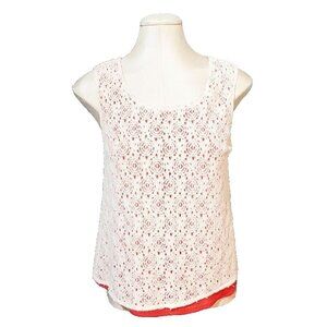 Sundance Lace Overlay Tank Boho Coral Red Cream Sleeveless Top Womens Small